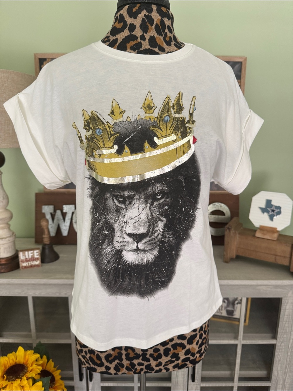 Lion Graphic Tee with Gold Crown